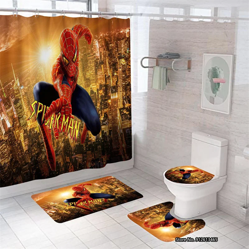 

Spider-man Iron Man Deadpool Marvel Studios Graphic Shower Curtain Bath Mat 3D Disney Bathroom Decor Shower Curtain Blanket