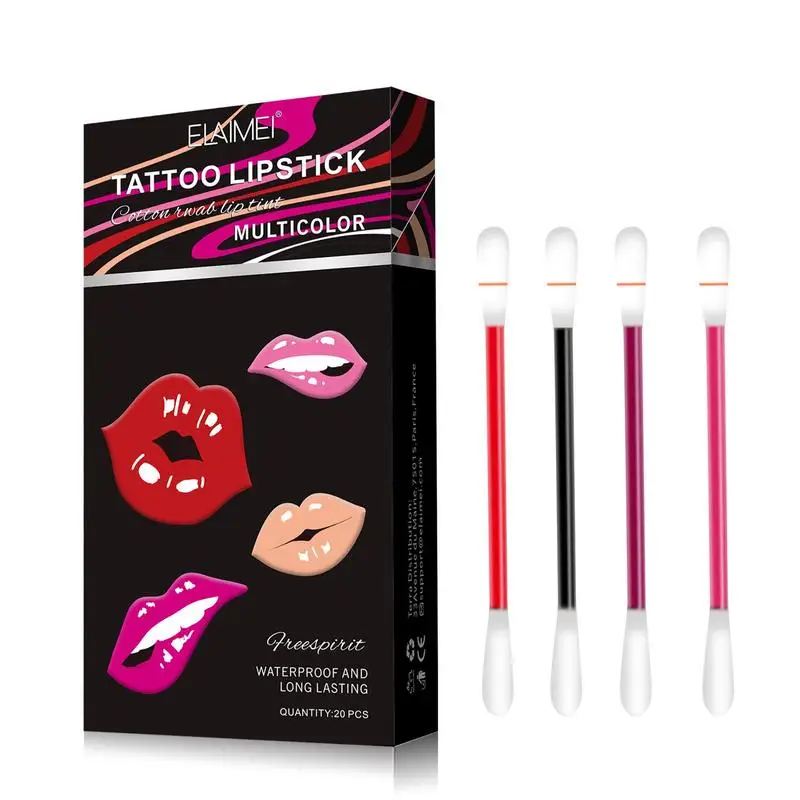 

20PCS Cotton Swab Lipstick Set Long-Lasting Lip Gloss Makeups Lip Cosmetics Cigarette Case Waterproof Red Women Sexy Lip Glaze