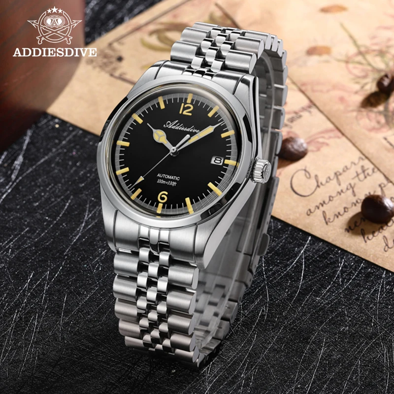 Мужские часы ADDIESDIVE 39 мм NH35 10 бар водонепроницаемые спортивные Светящиеся