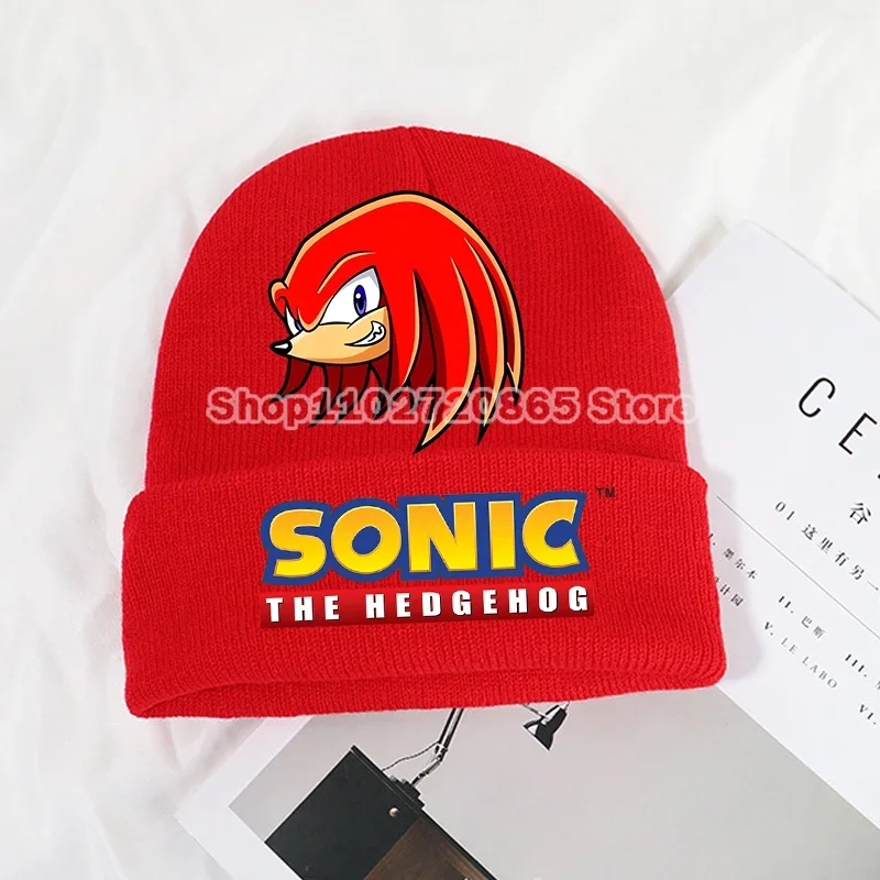 Фото Вязаная шапка Sonics, милая мультяшная аниме-фигурка, холодные шапки для мальчиков и девочек, головной убор, простые шерстяные теплые мягкие зимние шапки, детский подарок на день рождения №4