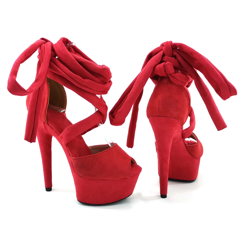 Leecabe 15CM/6Inch RED Suede  lady Platform party High Heels Shoes Pole Dance Shoes