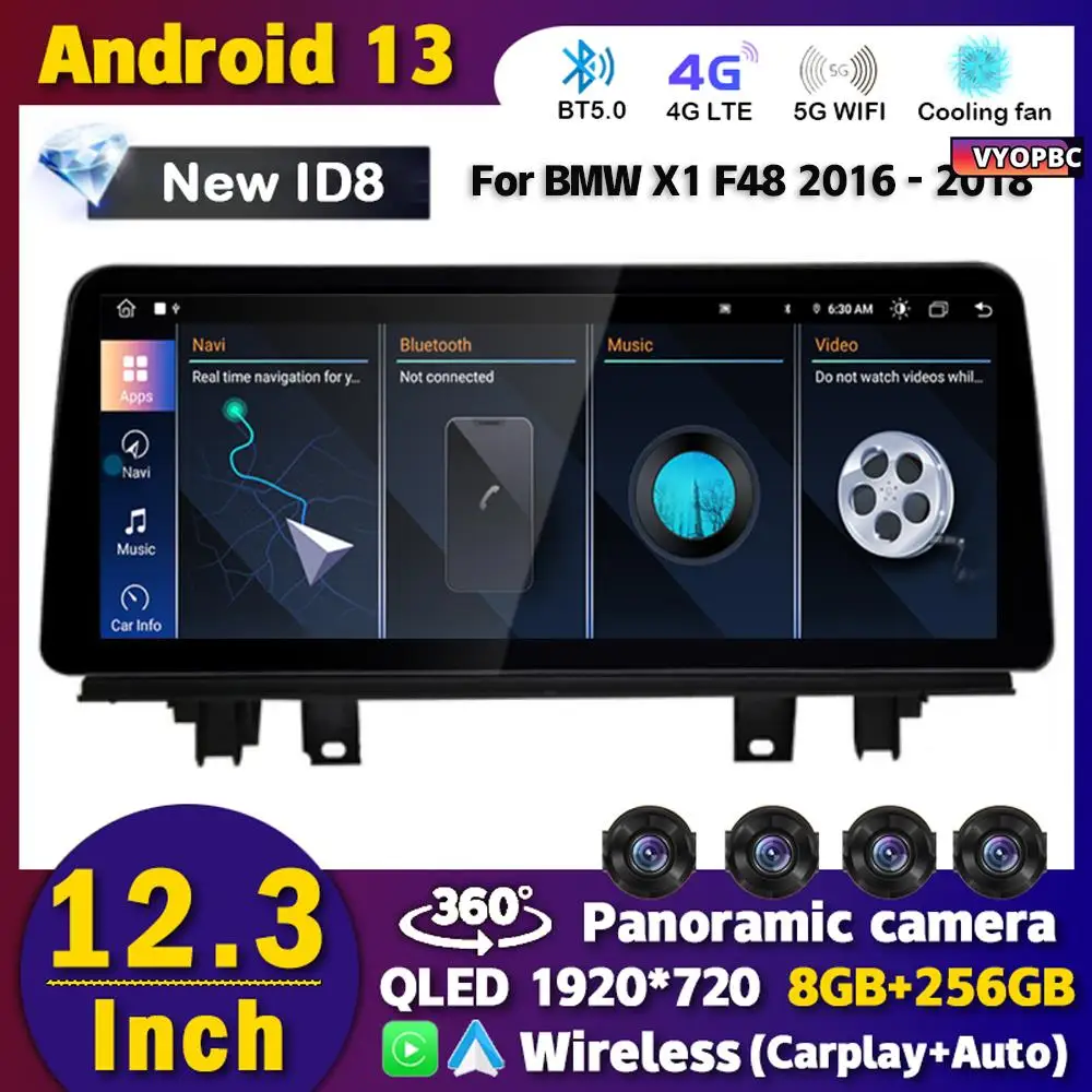 Новинка ID8 Android 13 8Core для BMW X1 X2 F48 F49 2016-2020 мультимедийный плеер Carplay Автомагнитола