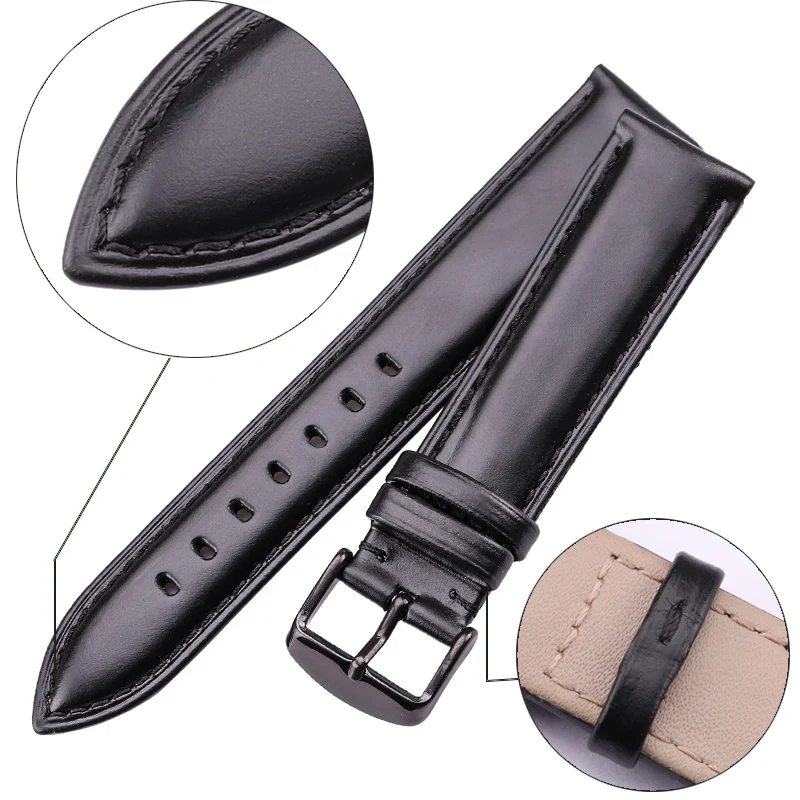 AlpesCow Leather Watch Band Bracelet 18 19 20 21 22 24mm Brown Black Women Men Soft Strap With Silver Gold Pin Buckle Watchband