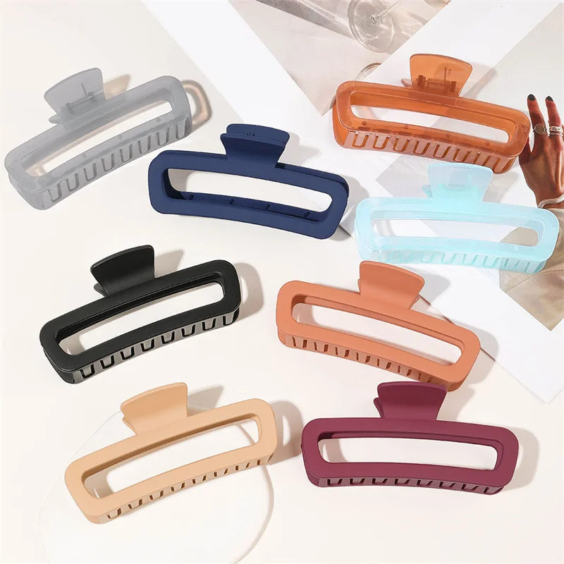 

Large Square Hair Claw for Women Matte Jelly Color Ponytail Shark Clip Back of Head Hairpin Grab Barrette Girls Hair Accessories