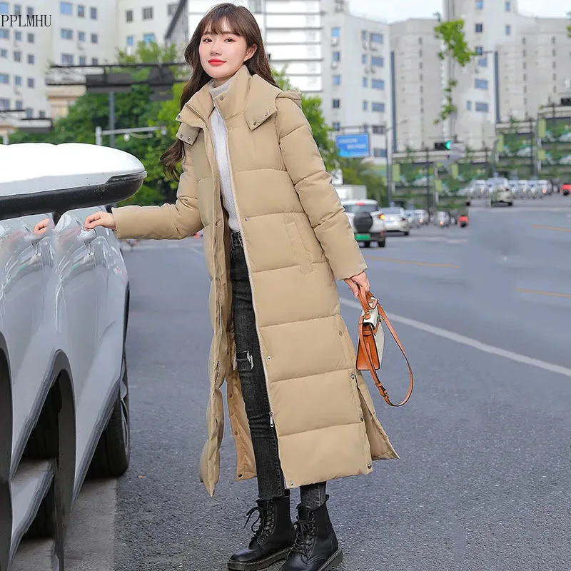 

Winter Hooded Thicken Down Cotton Coats Chic Korean Padded Jackets Loose Snow Wear Overcoat New Women's Plus Long Casual Parkas