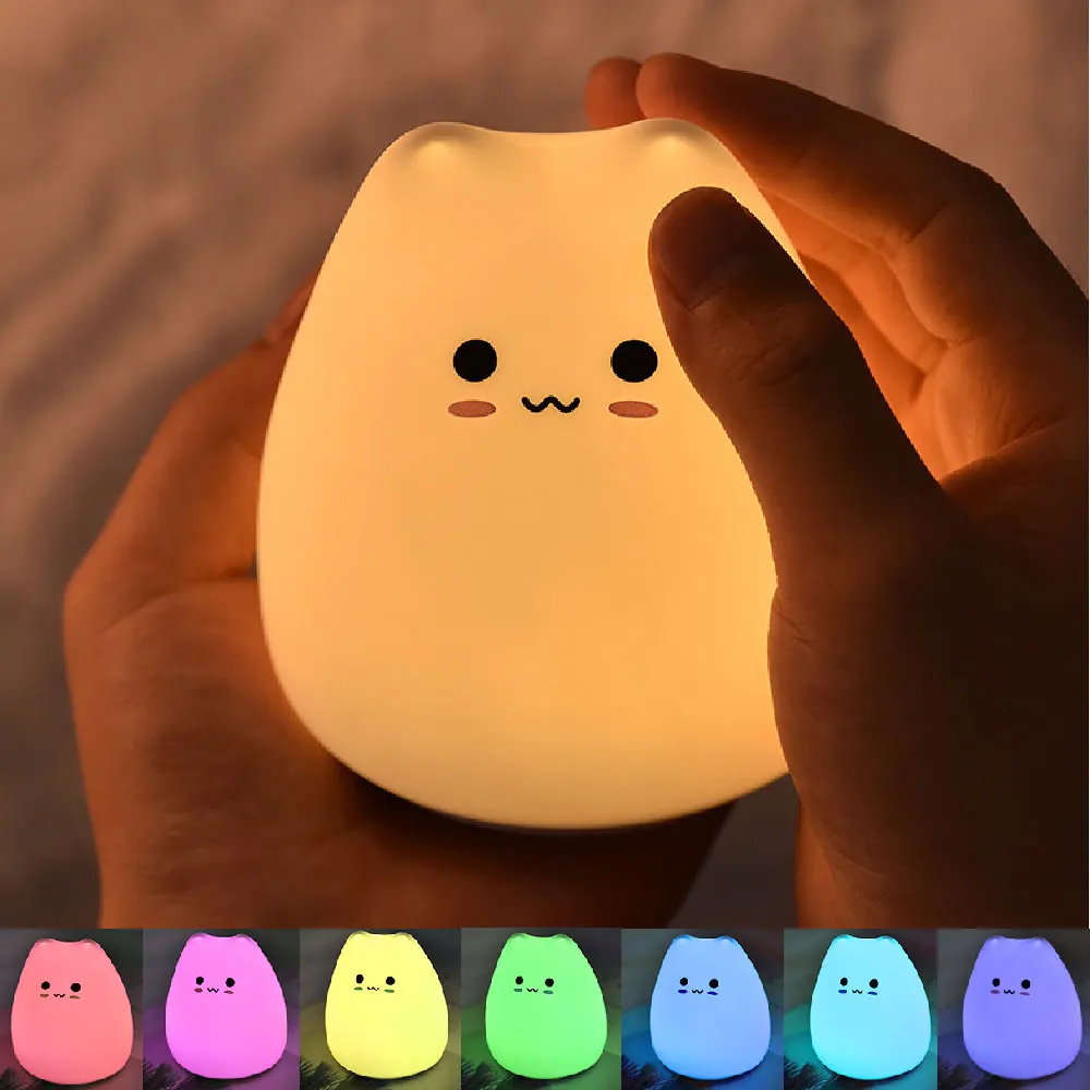 LED Cute Night light Cat Silicone Animal Light Touch Sensor Colorful Child Holiday Gift Sleepping Creative Bedroom Decor Lamp