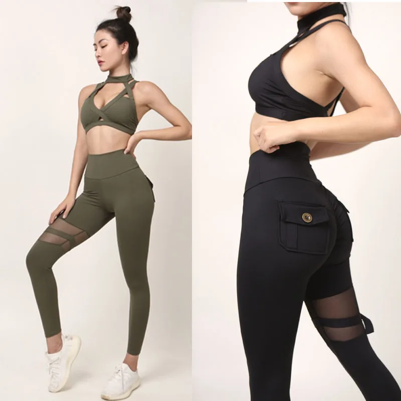 

ISIYUAN Sports Two Pieces Women Outfits Gym Workout Clothing Sexy High Impact Bra&Push Up Leggings Yoga Suits Fitness Tracksuits