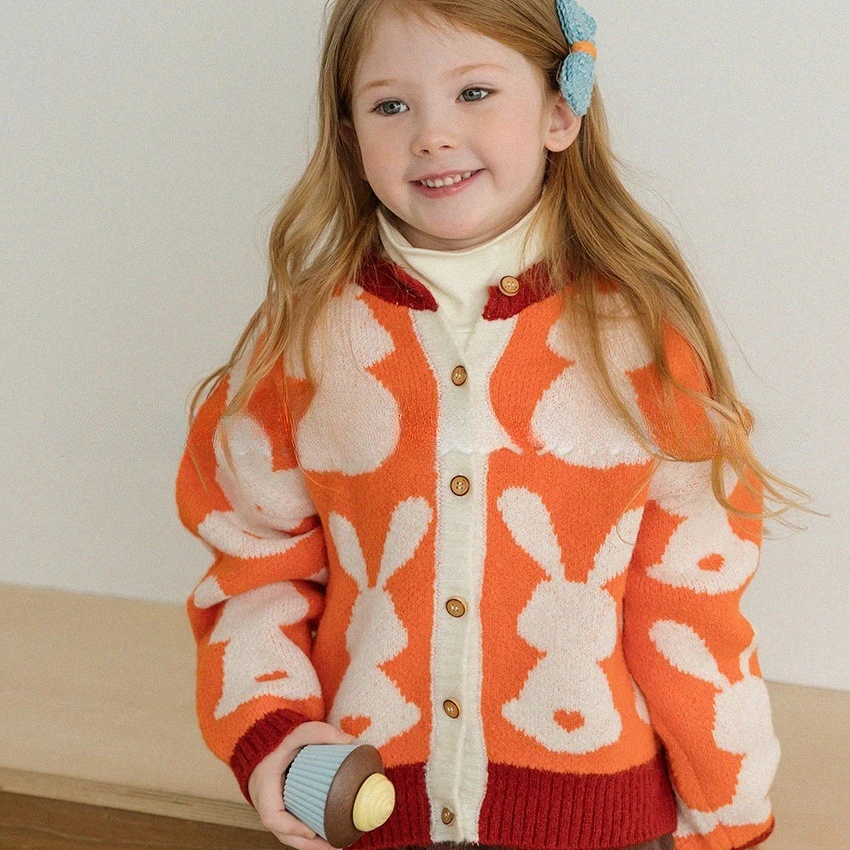

Girl Cardigan Knitted Sweater 2023 Autumn and Winter Korean PS Brand Kids Girl Sweater Cute Warm Sweater Coat