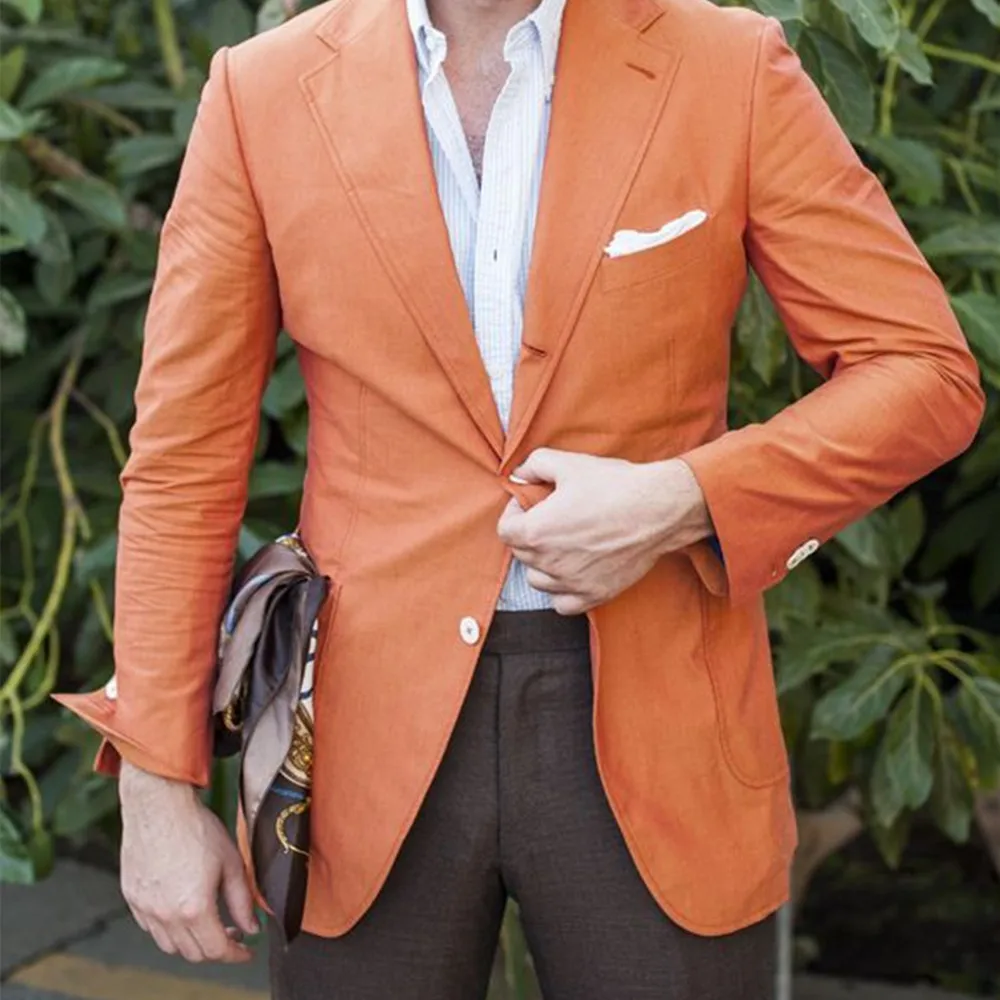 

2022 Latest Coat Pant Designs Orange Summer Casual Men Suit Terno Slim Fit 2 Piece Tuxedo Suits Custom Blazer With Pants Set