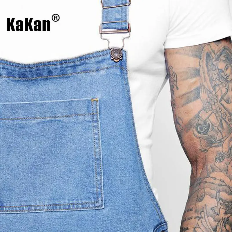 Kakan - European and American Summer New Style Suspender Band Jeans Men's Clothing, Youth Popular Denim Jumpsuit Shorts K34-201
