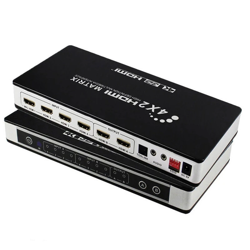 

HDMI 2.0 4x2 4K 60Hz HDMI Matrix 3D 1080P Audio Extractor Switch Splitter 4 IN 2 OUT for PS4 PS5 PC To TV Monitor Dual Display