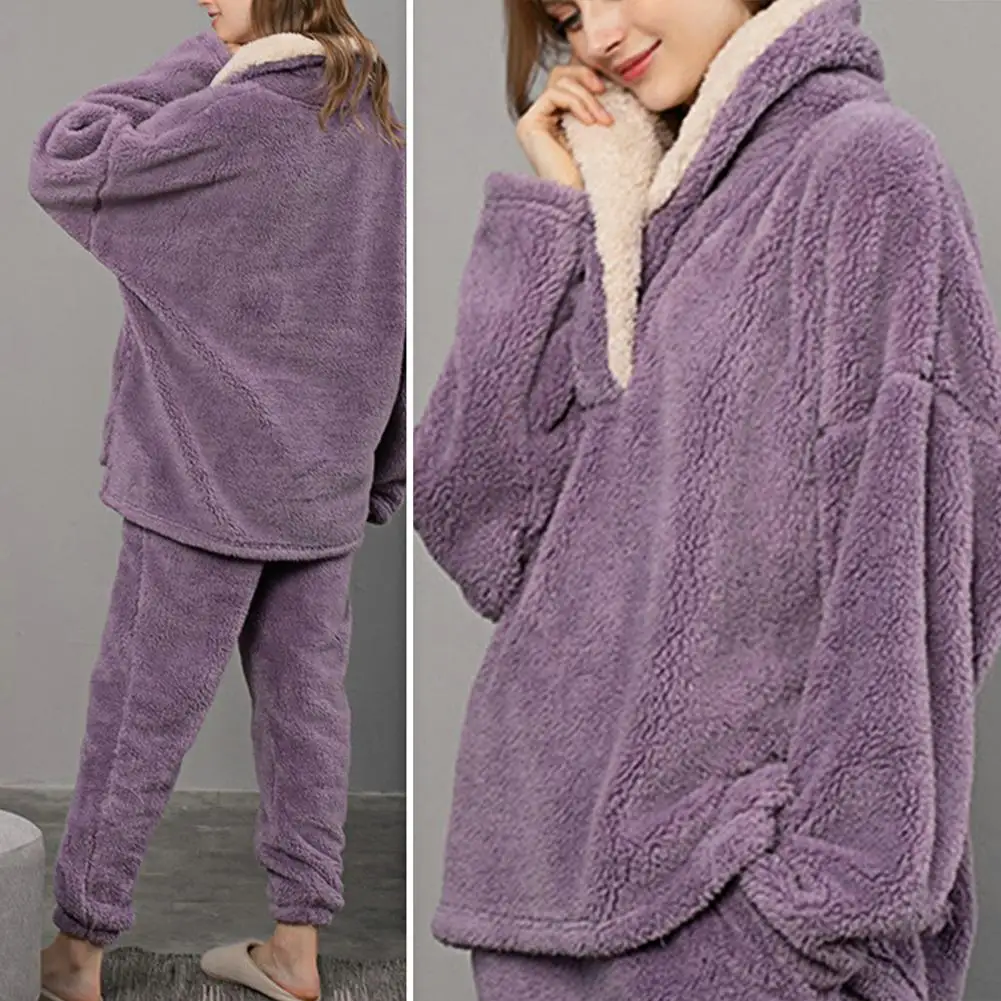 Soft Women Nightie Set Long Sleeves Keep Warm Casual Winter Homewear Suit  Hat Women Pajamas for Sleeping