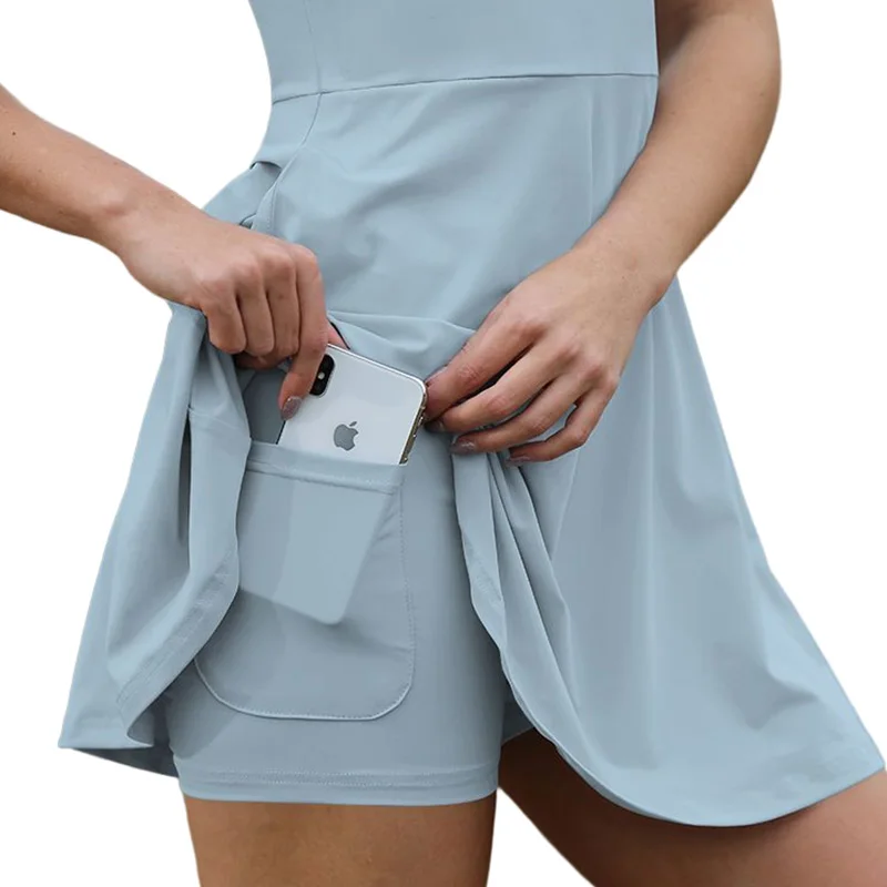 CUGOAO New 2022 Fashion 2pcs Tennis Dress Suit Solid Sleeveless Turn-down Collar Badmintan Golf Tennis Dresses Vestidos De Mujer