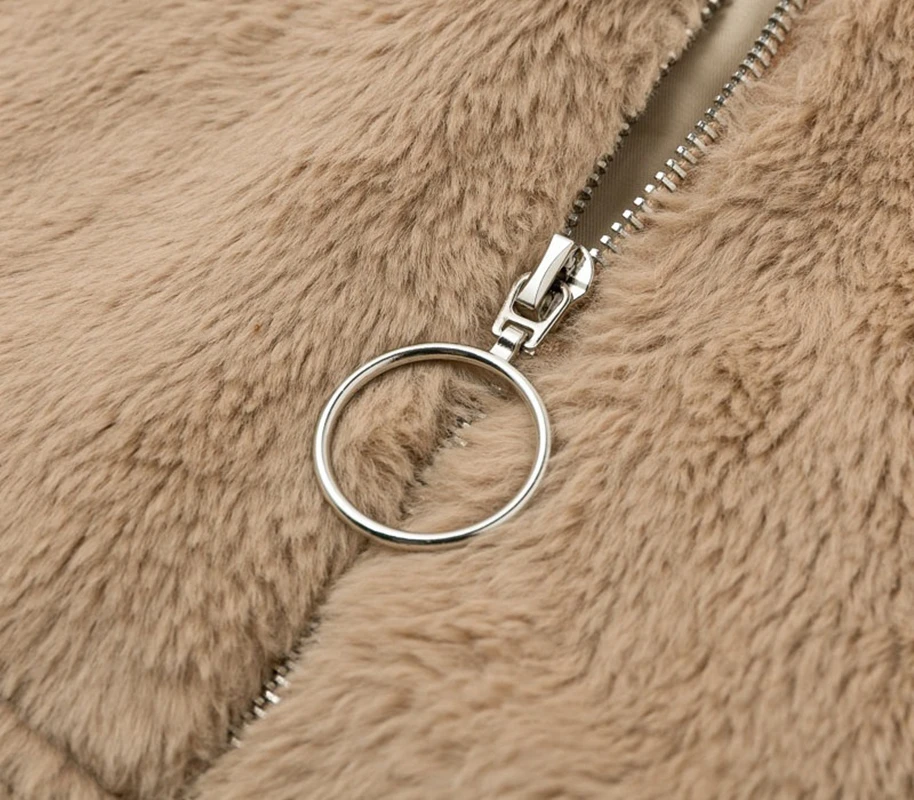 2022 New Autumn Winter Short Faux Rabbit Fur Coat Women Solid Thick Warm Pockets Zippers Loose Jackets Famale Clothing Tops