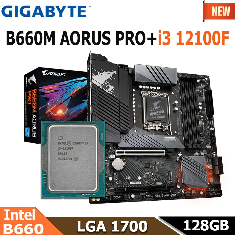 

Gigabyte B660M AORUS PRO + i3 12100F Motherboard Combo LGA 1700 CPU Intel Core i3 12 Gen B660 Mainboard DDR4 128GB 2133MHz NEW