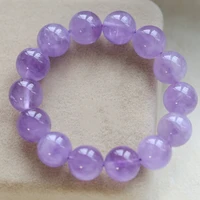 natural lavender amethyst quartz bracelet 14mm clear round beads women men purple amethyst stretch bracelet amethyst aaaaa