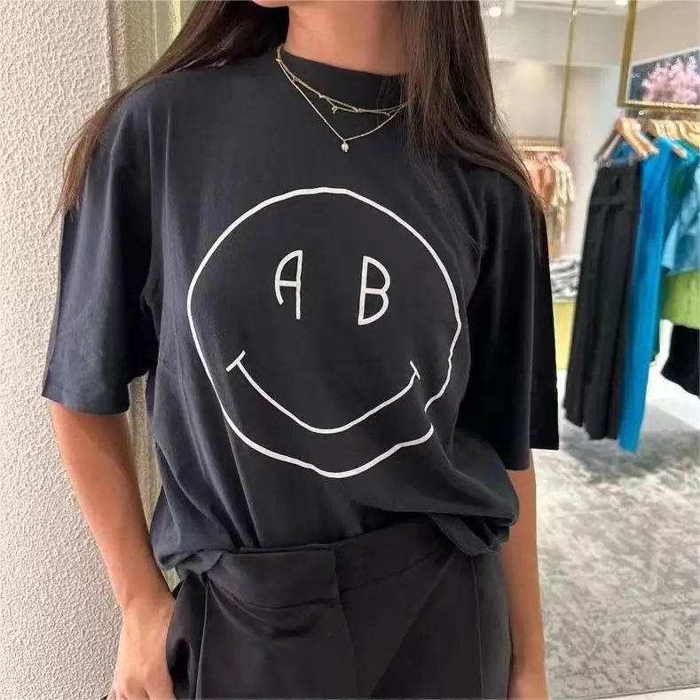 

2023 new American leisure brand ANINE BING Smiling face Organic cotton printed round neck short sleeve T-shirt