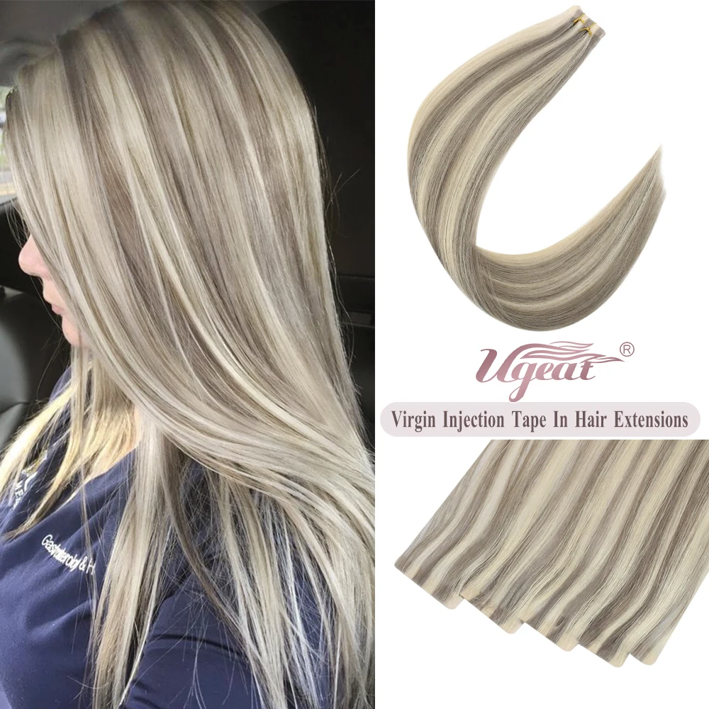 

【New】Ugeat лента для наращивания волос, человеческие натуральные волосы, хайлайтер блонд # 19A/60, бразильские девственные волосы для инъекций 2,5,...