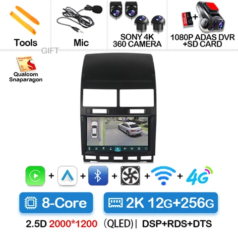 Автомагнитола Carplay для Volkswagen Touareg I 1 GP 2002-2010, Android 14, мультимедийный видеоплеер с GPS Навигатором, 4G, Wi-Fi, BT