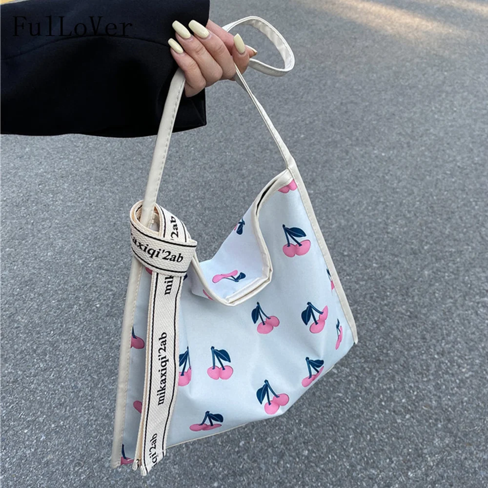 

Underarm Handbags For Female 2023 New Embroidered Flower Casual Shoulder Bags Large Capacity Tote Bags Ribbon Charm Bags