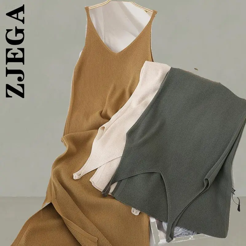 

Zjega Dress Women New Vocation Style V Neck Solid Knitted Dresses All-Match Chic Robe Lazy Stylish Vestidos Dresses Woman Female