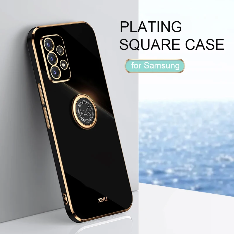 

Plating Square Ring Holder Phone Case On For Samsung Galaxy A32 A52 A72 A82 A22 4G 5G A 72 52 32 2021 Luxury Silicon Stand Cover