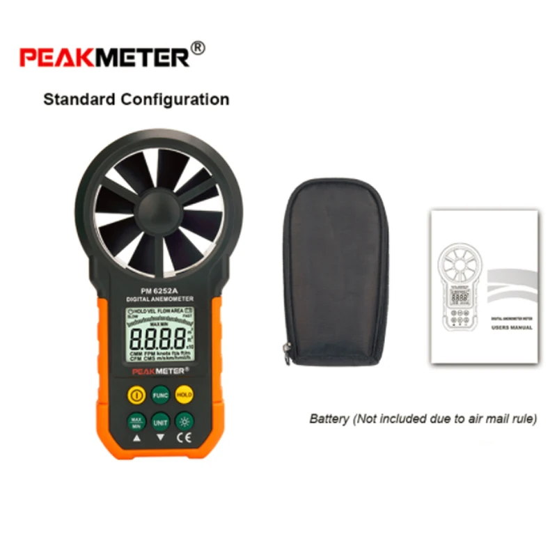 

Цифровой анемометр PEAKMETER PM6252A PM6252B, измеритель скорости воздуха, объема воздуха, 30 м/с, ЖК-дисплей PM6252B с USB-портом RH