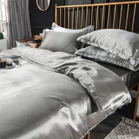 solid color washed silk four piece summer home textile simple style bed sheet bed linen sewing ice silk bedding home kit