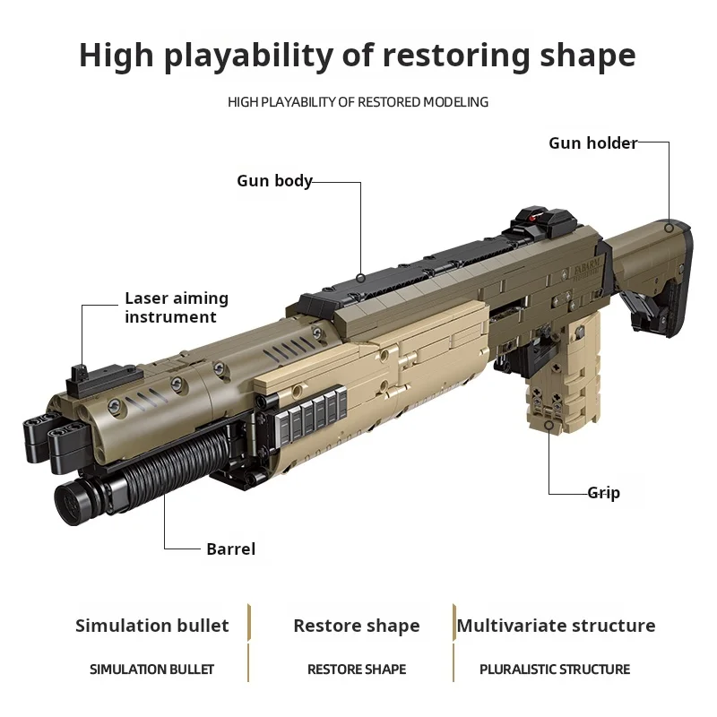 Фото Строительный блок STF12 Shotgun с темой огнестрельного оружия, 92402, 1538 шт., головоломка, игра, оружие, орнамент Moc для взрослых, кирпичи, игрушки №2