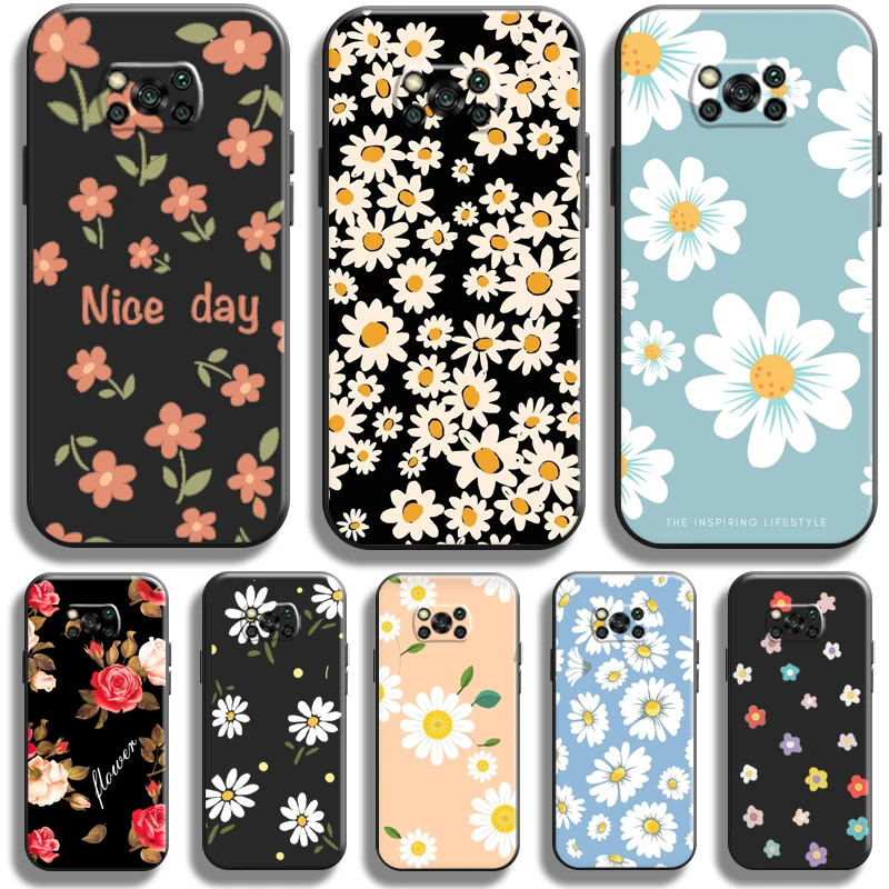 

Chrysanthemum Rose Phone Case For Xiaomi Poco X3 Pro NFC For POCO X3 GT Case Soft Black Coque Silicone Cover Liquid Silicon