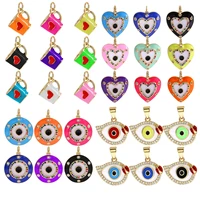 enamel evil eye round heart cup pendant colorful zirconia jewelry making bracelet necklace earrings diy cz accessories wholesale