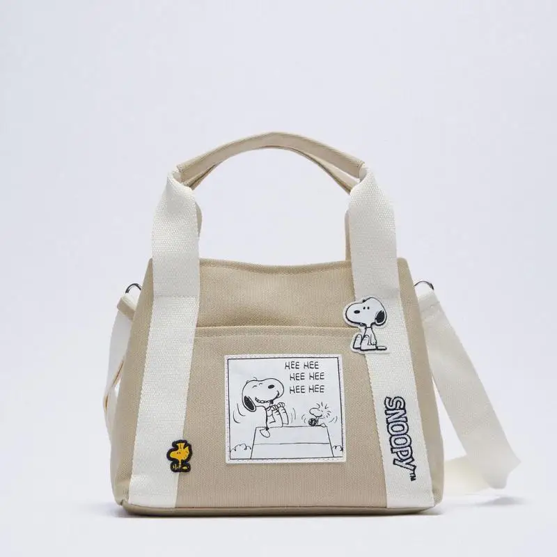 

Kawaii Snoopy аниме мультфильм новая холщовая женская сумка бежевая Снупи Сумка для покупок средней длины с принтом