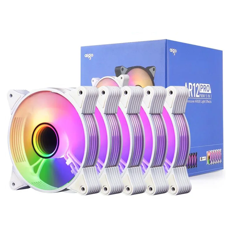 

Aigo AR12PRO white Computer Case fan ventoinha 3pin5v Unlimited space argb 12cm ventilador PC 120mm rgb fan 4pin PWM Cooling fan