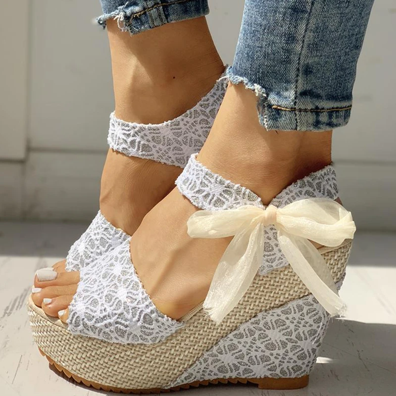 

New Women's Sandals Lace Casual Wedge Platform Sandals Fashion Fish Mouth Simple Comfortable High Heels Sabdalia Feminina