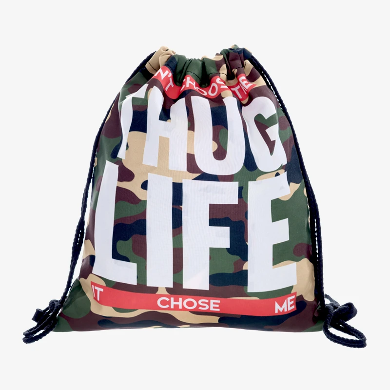 

Камуфляжная сумка на шнурке Thug Life, модный рюкзак для улицы, рюкзак на шнурке для женщин и мужчин, модная сумка на шнурке для девушек