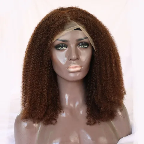 Темно-коричневый цвет, девственные индийские человеческие волосы Remy, кружевная застежка, фронтальный парик, 4C, африканские кудрявые вьющиеся кружевные фронтальные парики из человеческих волос