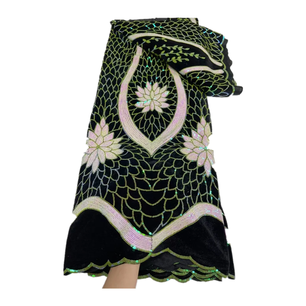 

Fashion Sequence African Lace Fabric 5 Yards High Quality Laser Cut Velvet Mesh Lace Nigerian Wedding Luxury Fabrics JYV04