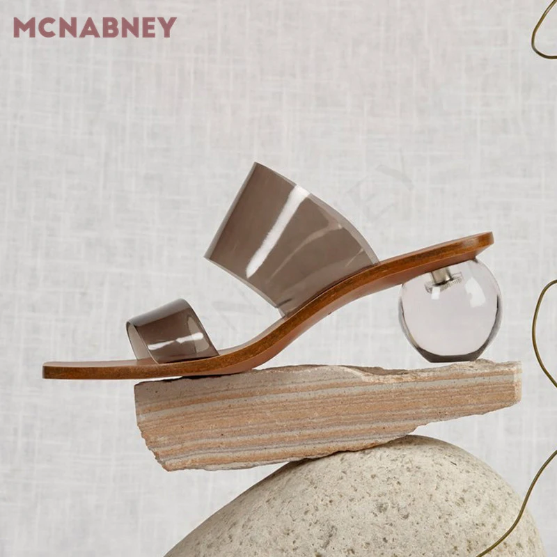 Crystal Ball Heel Transparent Slippers Temperament Transparent Word Belt Fairy Style New Jelly Sandals High Heeled Women's Shoes