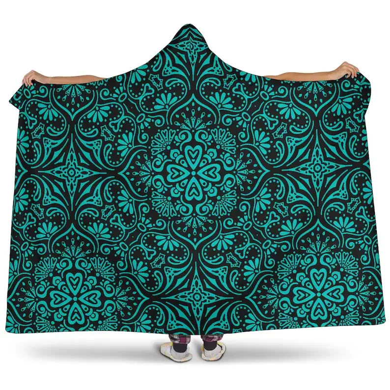 

Green Bohemian Hooded Blanket - Camping Cloak, Beautiful Vibrant Sherpa Throw, Premium Wearable Blanket Hoodie