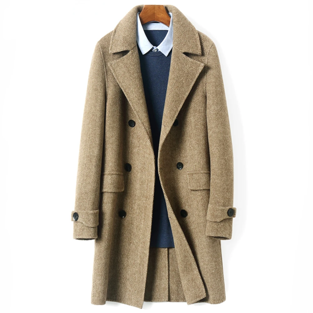 Новинка Зима 100% шерстяное винтажное двухстороннее пальто средней длины