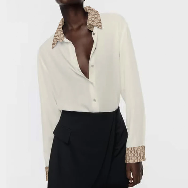 

Popular Women's Blouses 2023 New Brand Design Color Shirt Tops Versatile Sense Long Sleeve Shirt Contrast Patchwork Female Shirt