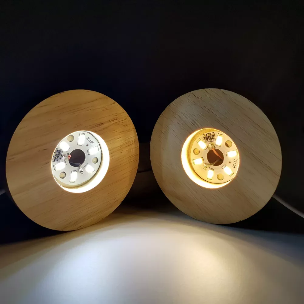 

Round Wood Light Base USB Switch Crystal Ball Night Lights Base Display Stand Lamp Holder Home Bedroom Table Decoration