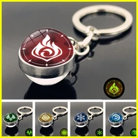 genshin impact miniatures keychain ball pendant glass double side luminous key rings glass ball for men crafts accessories