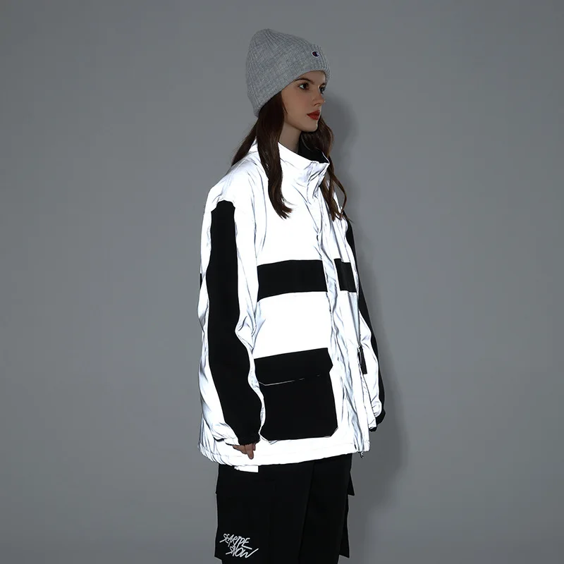 

2022 New Ski Jacket Reflective Women Outdoor Sports Snowboard Jacket Men Ski Suit Windproof Waterproof Stitching Ski Top