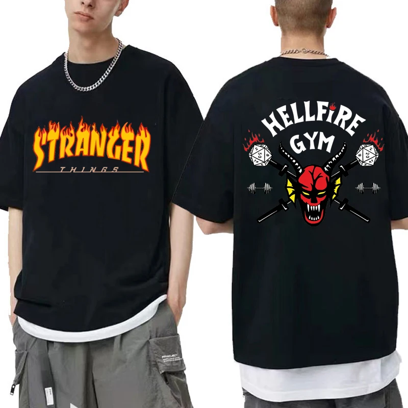 

Oversized T Shirt Stranger Things 4 Hellfire Gym Print Men T-shirts Black Graphic T Shirt Stranger Things Hellfire Club Male Top