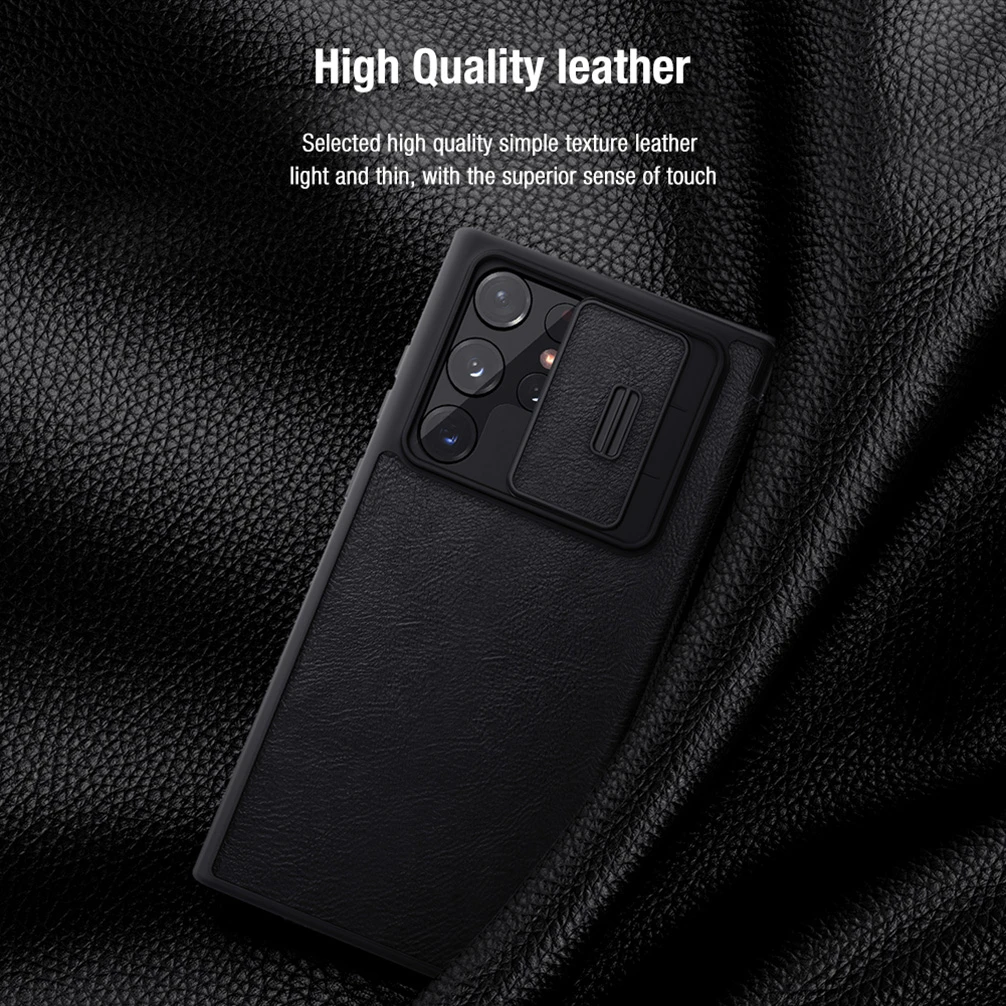 For Samsung Galaxy S22 Ultra Case NILLKIN Leather Qin Pro Flip Wallet Bag TPU+PC Cover For Samsung S22+ Plus Slide Camera Case