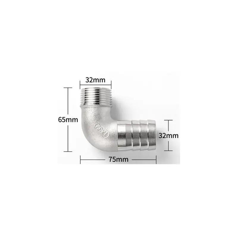 

1'' BSP Male Thread x 32mm 304 Stainless Steel Elbow Connector Barb Hose Tail Reducer Pagoda Joint Coupling Pipe Fitting
