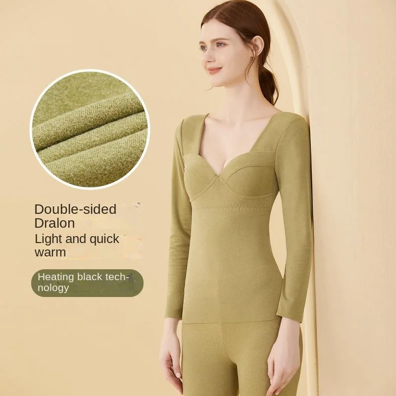 Women's Thermal Underwear Plush Thickened Seamless Autumn Winter bra-in Clothes Velvet Set