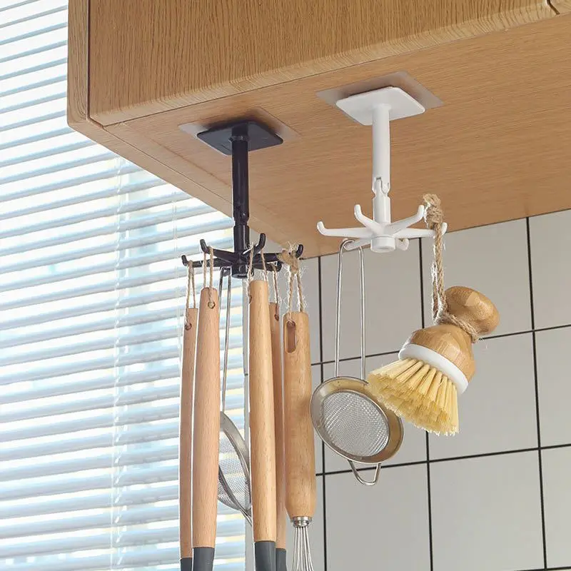 

360° Rotate Hook Holder Under Shelf Rack Kitchen Cabinet Organizer Storage