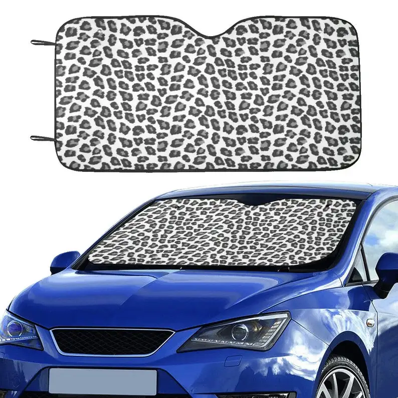 

Snow Leopard Print Windshield Sun Shade, Animal Cheetah Black Car Accessories Auto Cover Protector Window Visor Screen Decor 55"